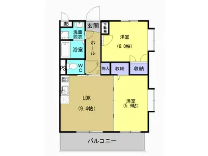 セトルII(2LDK/1階)の間取り写真