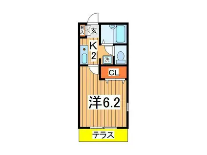 プリエール(1K/1階)の間取り写真