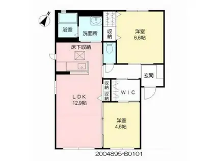 フローラHI B棟(2LDK/1階)の間取り写真