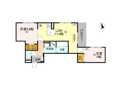D-ROOM伏見駅前(2LDK/2階)の間取り写真