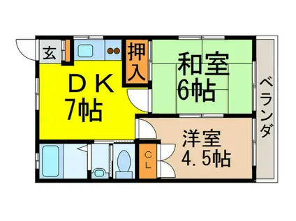 エクセルハイツ(2DK/1階)の間取り写真