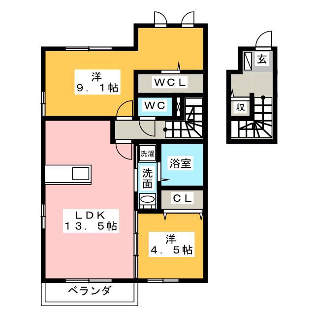 ぽるトゥ・かれん(2LDK/2階)の間取り写真