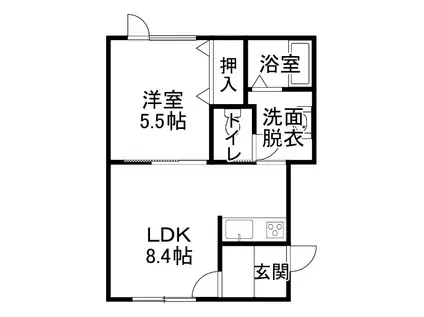JR根室本線 芽室駅 徒歩7分 2階建 築4年(1DK/1階)の間取り写真