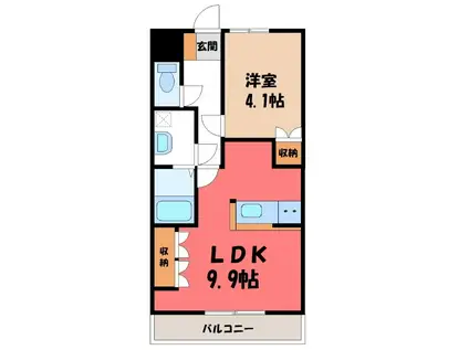エランドール(1LDK/1階)の間取り写真