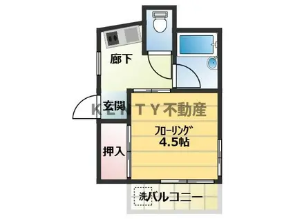 ウェル田園調布(1K/2階)の間取り写真