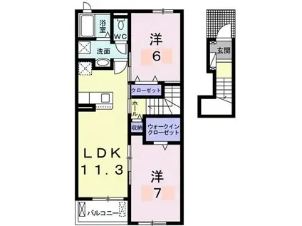 ヘリオス木太I(2LDK/2階)の間取り写真