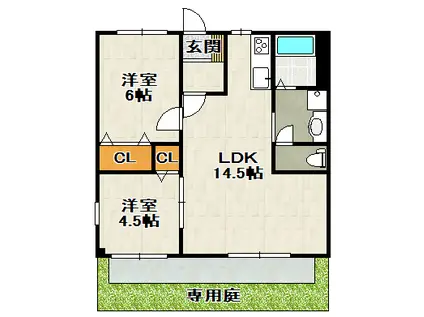 メロディハイツ(2LDK/1階)の間取り写真