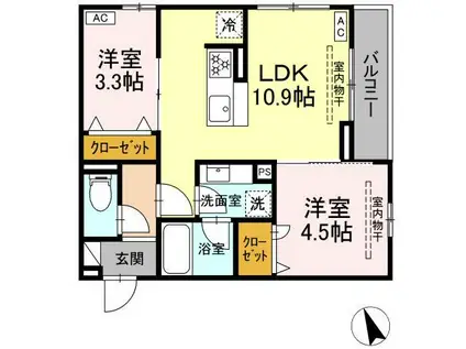ライラック大船(2LDK/3階)の間取り写真