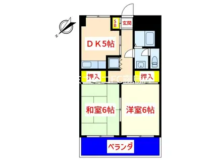 センタービル(2DK/4階)の間取り写真