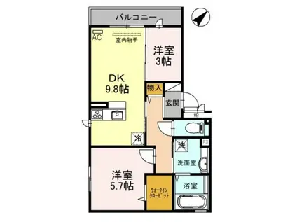 アルカディア2(2DK/1階)の間取り写真