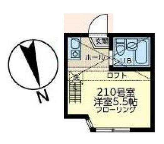 ユナイト南太田ジヴェルニー(ワンルーム/2階)の間取り写真