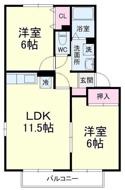 ビオラA(2LDK/1階)の間取り写真