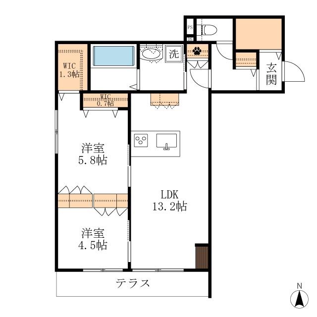 GENZ渡瀬 南館(2LDK/1階)の間取り写真