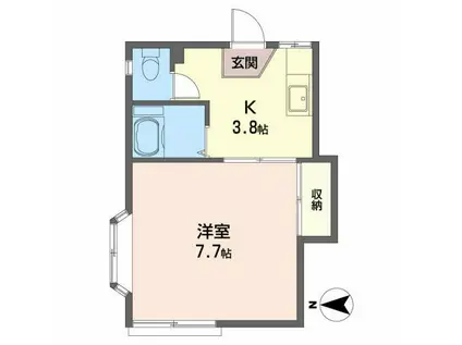 リバティ北山B(1K/1階)の間取り写真