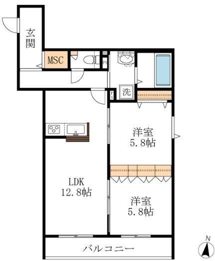 プライア桜山(2LDK/2階)の間取り写真