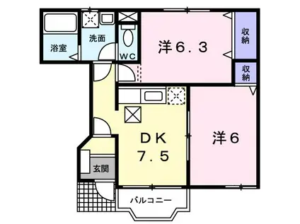 YKハドソンI(2DK/1階)の間取り写真