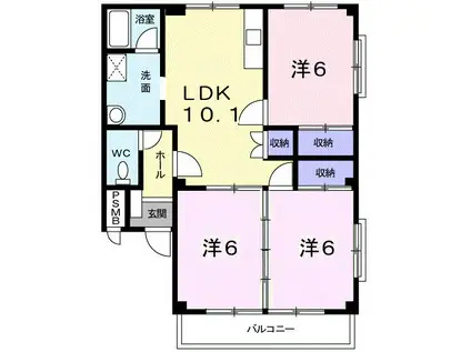 グリーンハイツ吉田(3LDK/2階)の間取り写真