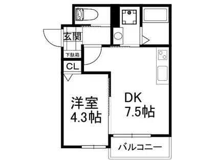 SOLVIDA香里園(1DK/1階)の間取り写真