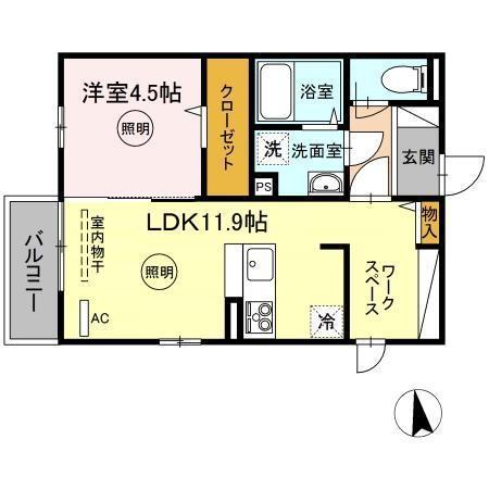 リバーフィールド(1LDK/2階)の間取り写真