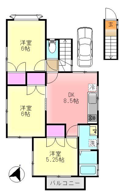 ルーミー成田70号館(3DK/2階)の間取り写真
