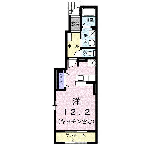 クロワールベルB(ワンルーム/1階)の間取り写真