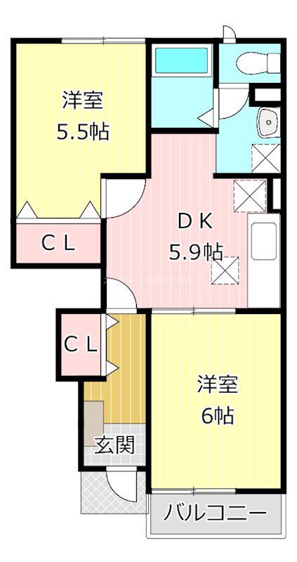 リバーサイド細江B(2DK/1階)の間取り写真