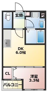 ディアコート中郷(1DK/1階)の間取り写真