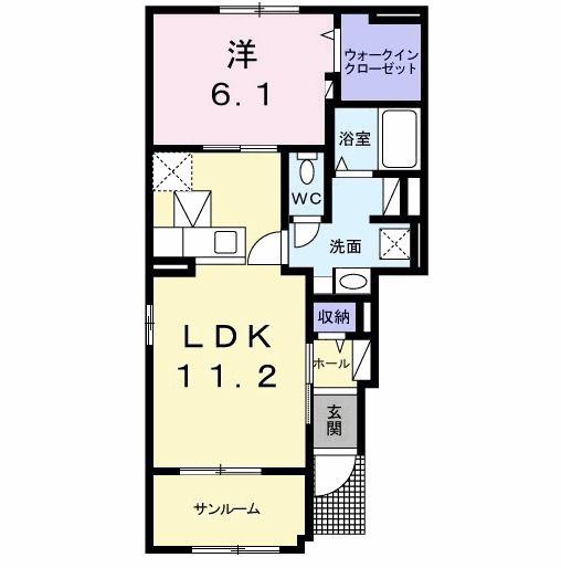 マーベラス山王C(1LDK/1階)の間取り写真
