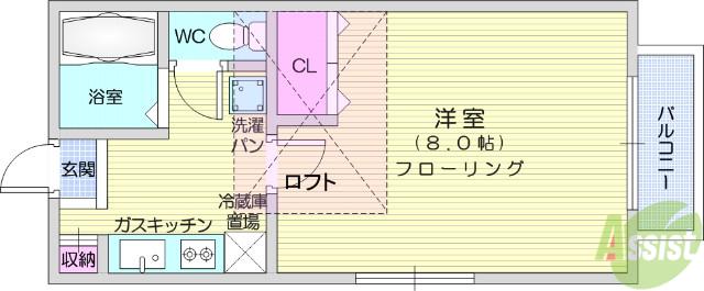 ノーブル香澄(1K/2階)の間取り写真