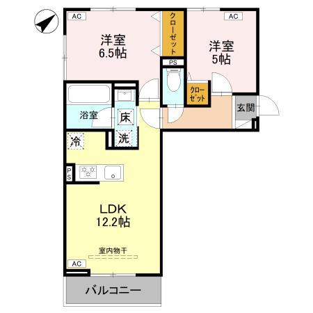 K・D-ROOM(2LDK/1階)の間取り写真