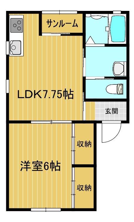 グラン428 A棟B棟(1LDK/2階)の間取り写真