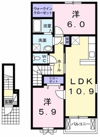 グリーンシトラス(2LDK/2階)の間取り写真