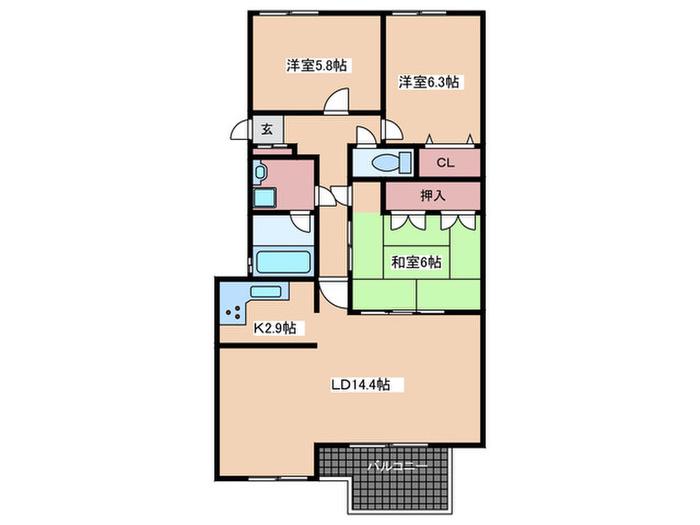 ステイツ吉見園(3LDK/4階)の間取り写真