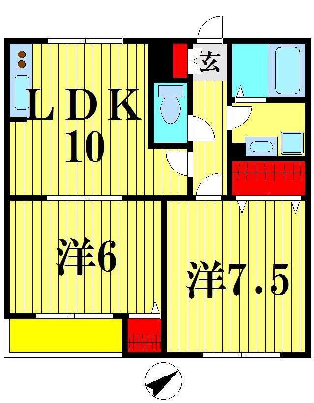 コーポことぶき(2LDK/1階)の間取り写真