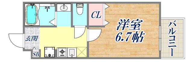 セジュール西代1 B棟(1K/1階)の間取り写真