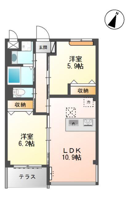 ルーヴル円明寺(2LDK/1階)の間取り写真