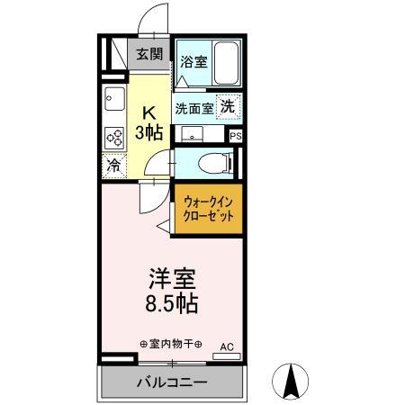 プルミエール中倉(1K/3階)の間取り写真