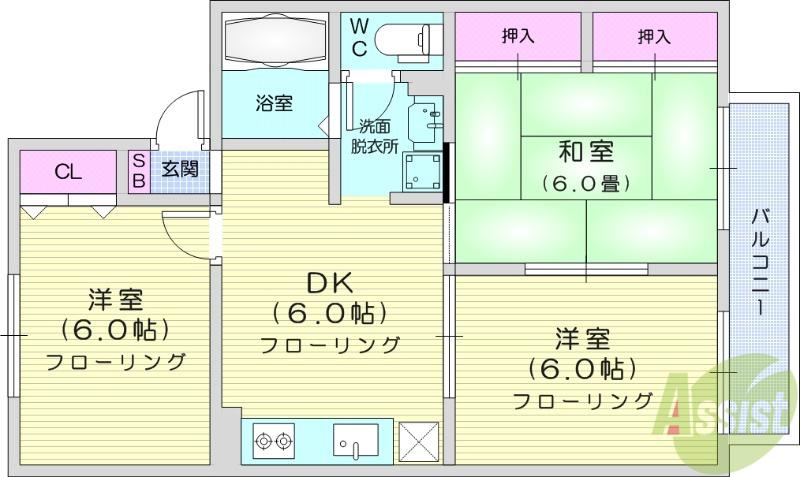 セジュール貴富禰2(3DK/2階)の間取り写真