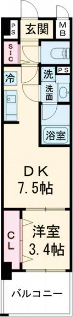 スペチアーレ堺(1DK/2階)の間取り写真