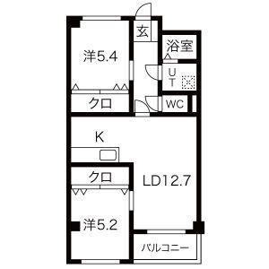 インペリアルヒル(2LDK/2階)の間取り写真