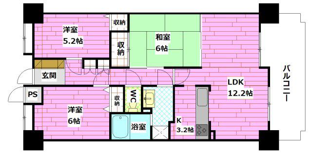 ヴェルパーク府中南(3LDK/7階)の間取り写真