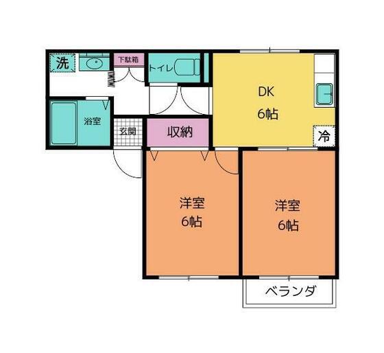ハウス・アルベルティB(2DK/2階)の間取り写真