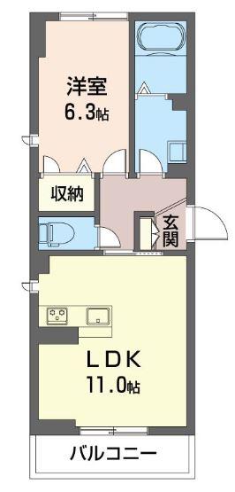 ミリア花の木 ANNEX(1LDK/3階)の間取り写真
