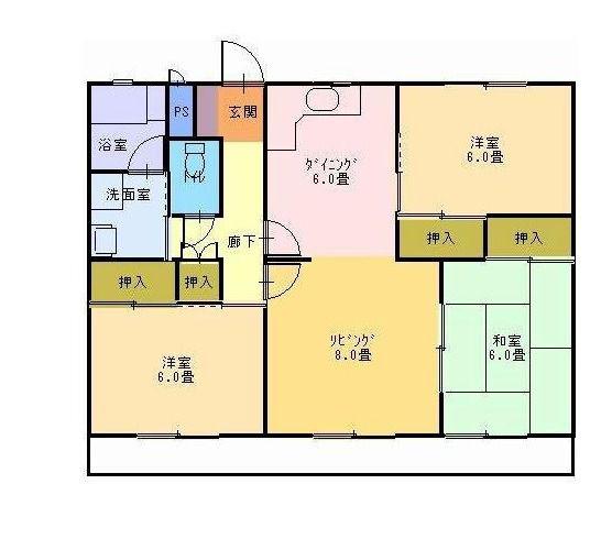 大福マンション木之庄(3LDK/2階)の間取り写真