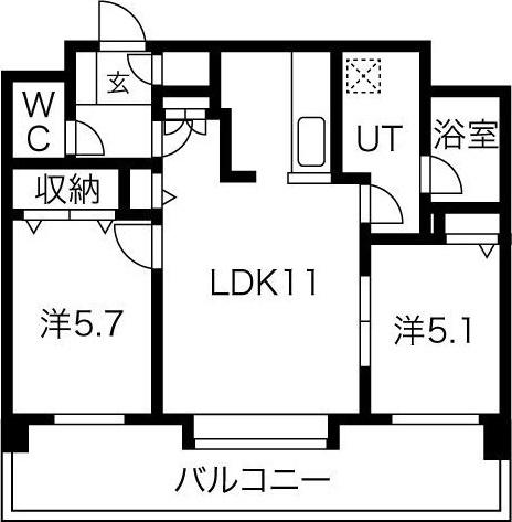 ウエストヒルコートII(2LDK/5階)の間取り写真
