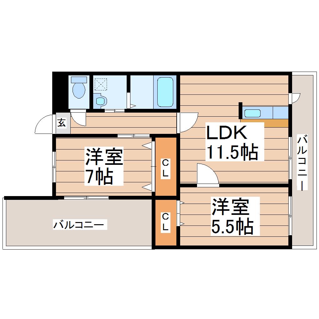 パルティール中山(2LDK/1階)の間取り写真