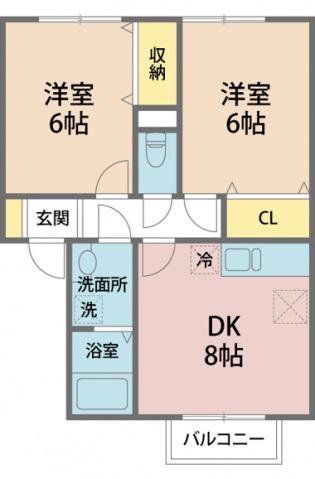 ピュアグレイスミヤ(2DK/2階)の間取り写真