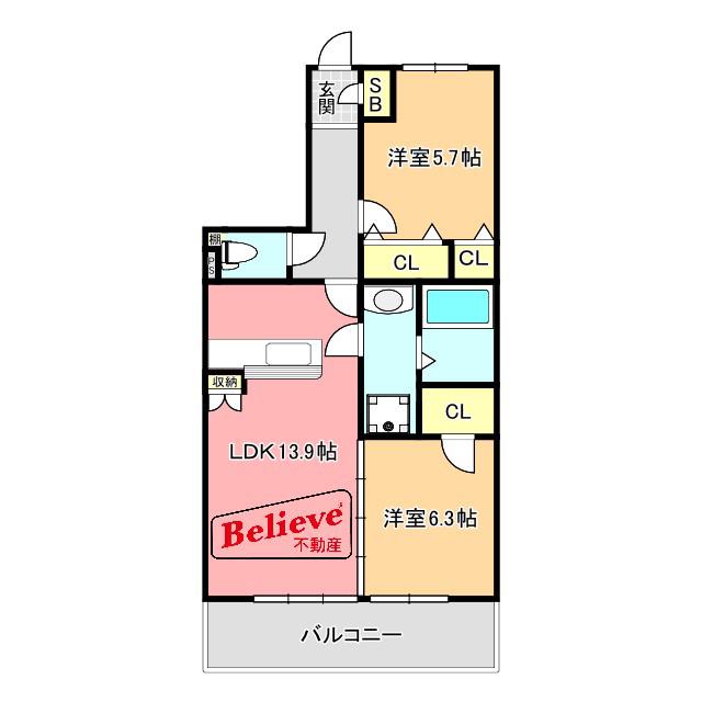 ポルタ フォルトゥーナ(2LDK/4階)の間取り写真