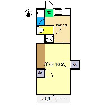 コーポ上村(1DK/3階)の間取り写真