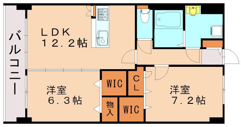 グランドゥール天神(2LDK/6階)の間取り写真